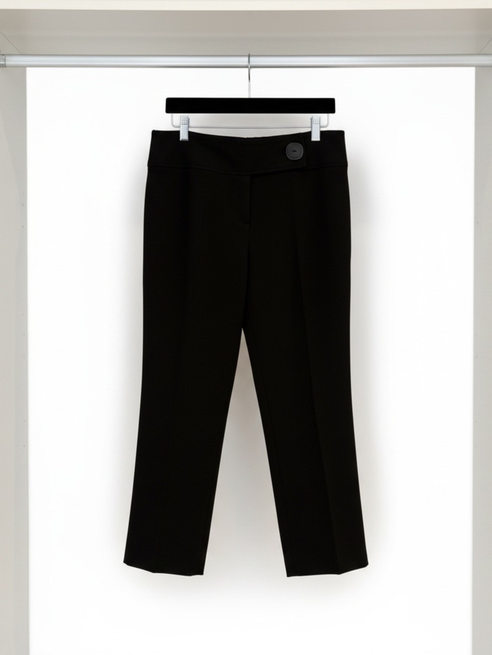 Thalian Black Straight-Leg Women's Pants with Button Waist Detail